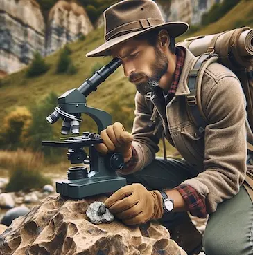 geologist with microscope